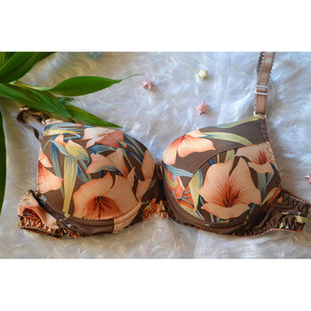 薄款真丝少女文胸夏季 文胸无痕花色性感内衣 有钢圈 6号花卉棕色 36a