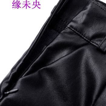 
                                        缘未央秋冬新款女装韩版时尚百搭修身显瘦PU皮裤短裤直筒裤F4073A0529 黑色 L                