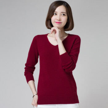 慕立2015 针织衫 秋装新款长袖貂绒毛衣女时尚V领针织衫时尚百搭打底衫 猩红 L