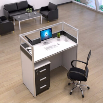 桌隔断卡座办公家具屏风员工电脑桌人位时尚酒店 一字形单人位含柜