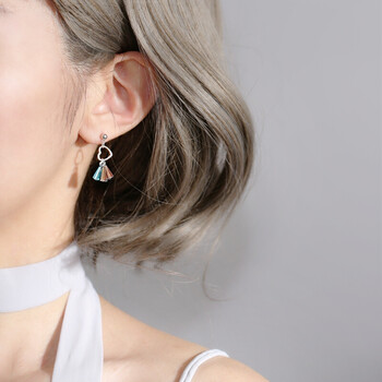 爱心彩色玻璃流苏s925银耳钉可爱耳坠耳环创意通勤礼物女 一对