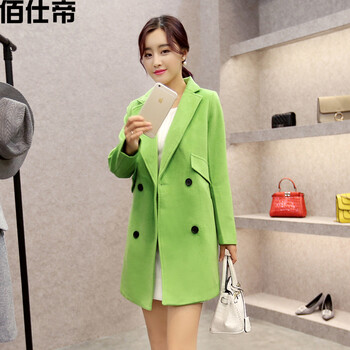 佰仕帝 2015新款毛呢大衣女毛呢外套韩版中长款风衣修身 红色  M