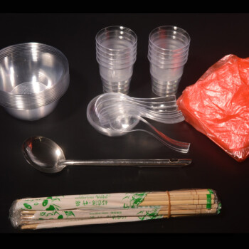 好食洁 一次性碗筷水晶碗航空杯碗勺盘筷 套装20人份