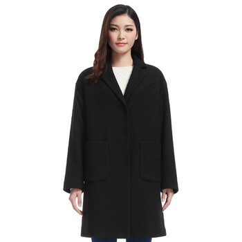 哥弟女装2016春新品长袖茧型翻领毛呢大衣外套490104 黑 l(4码)
