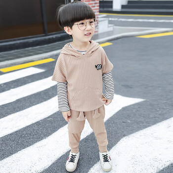 儿童秋装宝宝1秋天2男宝3男孩子4衣服5秋季6岁周岁潮套装小孩男童 浅