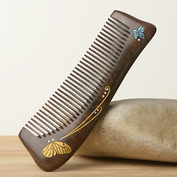 李绅 天然木梳彩绘雕花漆艺梳子按摩家用脱发送女朋友 蝴蝶彩绘梳