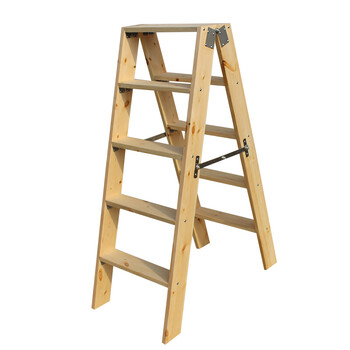 实木梯子人字梯家用室内木梯凳 木质登高梯双侧四五六步层折叠梯 清漆