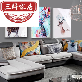 18新款时尚家居欧装饰画沙发背景墙画客厅挂画现代抽象壁画麋鹿组合套
