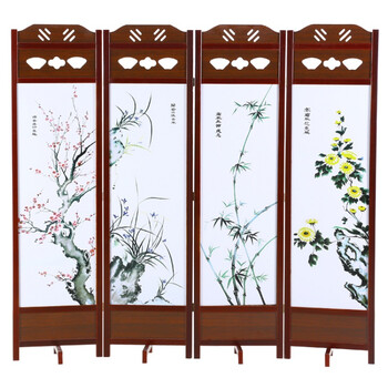 玄关屏风酒店办公室可移动折叠屏风隔断时尚客厅双面折屏 梅兰竹菊