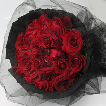 蔷薇恋鲜花同城配送 33朵红玫瑰花束 表白送女友生日礼物 33朵红玫瑰-黑纱包装 当日达-可预约送花时间