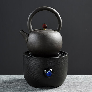 茶具家用煮茶壶电陶炉普洱煮茶粗陶侧把蒸汽煮茶器黑茶泡茶壶 黑陶