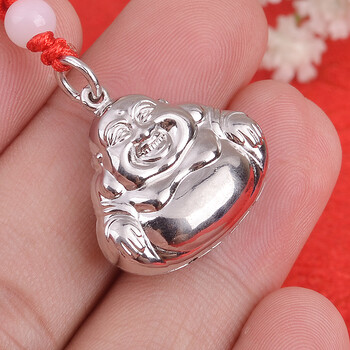 连天纯 99纯银观音佛吊坠男女情侣足银观世音弥勒佛挂坠简约银挂件 19