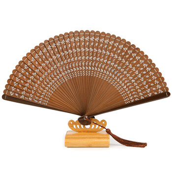 扇子女士折扇全竹镂空雕刻蜻蜓创意礼品送女友生日礼物茶色