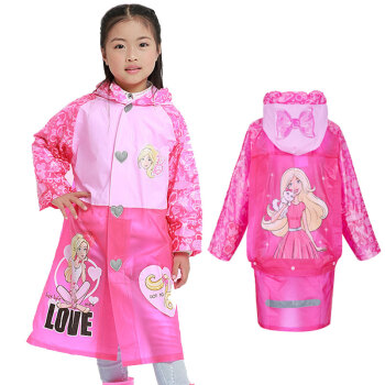 芭比（Barbie）儿童雨衣女童雨披PVC带书包位加厚卡通小学生雨衣BY-009 M码