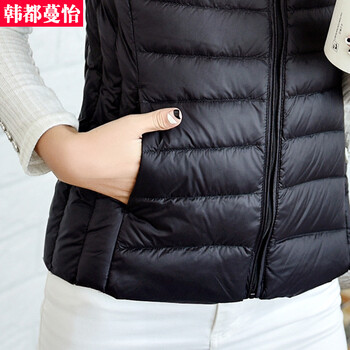 韩都蔓怡 2015秋冬轻薄羽绒服女短款韩版修身大码女装马甲外套羽绒衣潮5831 黑色 S