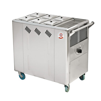 商用移动燃气不锈钢六格保温粥水车快餐车外卖车牛杂车推车 燃气四格