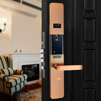 家用双开门滑盖app智能锁指纹密码锁电子锁指纹锁家用防盗门 红古铜