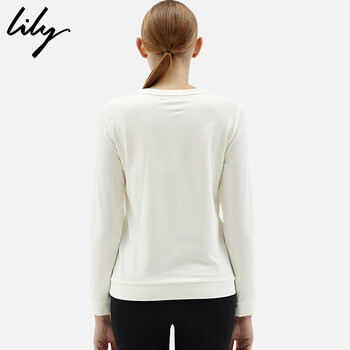 Lily冬装新款女装修身套头衫纱网长袖T恤114430L8267 本白-61色 160/84A/M