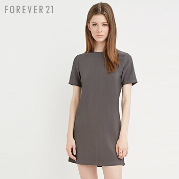 FOREVER21 打底罗纹直筒短袖连衣裙 深灰色 M