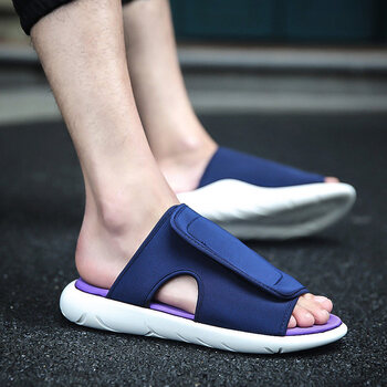 男士拖鞋夏季新款舒适帆布男拖鞋青年沙滩鞋凉拖韩版一字拖潮拖鞋