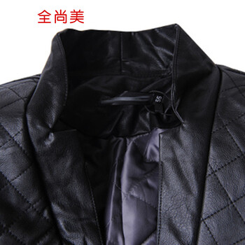 全尚美  2015冬季新款毛呢拼皮加厚夹棉修身款西A2154 黑色 M
