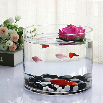 玻璃圆筒鱼缸 办公室桌面鱼缸 生态金鱼缸 加厚圆形鱼缸大号 大号圆筒