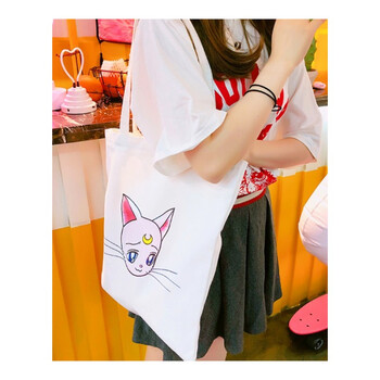 拉面丸子少女可爱卡通猫咪单肩包购物袋简约休闲百搭文艺帆布包女