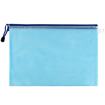 天章办公(TANGO)A4透明网格拉链袋文件袋/文件包/PVC防水资料袋12个/包/蓝色