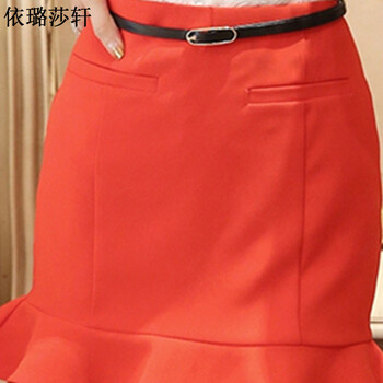 依璐莎轩 2015秋冬新款女装包臀裙修身一步裙修身款秋半身裙8853 红色 XL