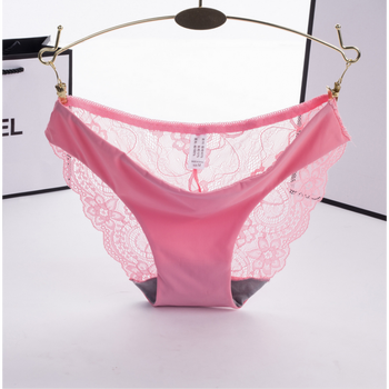 性感蕾丝低腰无痕大码冰丝透明女士三角内裤夏季薄诱惑w 浅玫粉 xl2.