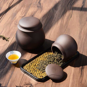 
                                        晨茗 宜兴原矿紫砂茶具普洱茶叶罐手工醒茶密封罐 紫泥本色大号小号茶叶罐 紫泥大号                