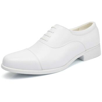 白色三接头海军白皮鞋07白皮鞋男三角头皮鞋尖头白色正装制式婚礼鞋