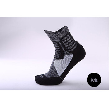 篮球袜子 新款中筒专业男女运动跑步透气精英袜高筒防滑 磨砂黑灰色