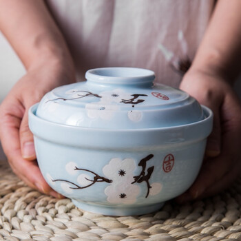 创意带盖米饭碗汤碗面碗 陶瓷碗套装配盖子 家居日用个性大号饭碗抖音