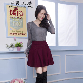 百灵天娇2016新款开叉半身裙 职业包臀女裙 5602 酒红色 XL