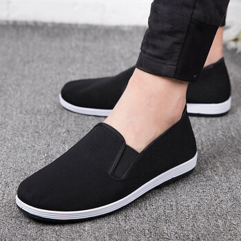 男中老年休闲鞋工作网鞋男一脚蹬男士司机鞋男布鞋pr 黑色底布鞋 35