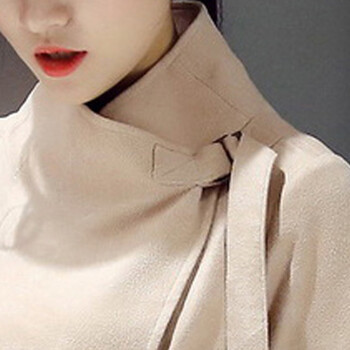 蓝洛诗2015秋冬装欧美女装拼接风衣休闲中长款外套长短两穿 杏色 L
