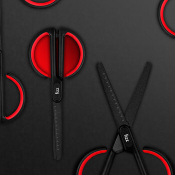 飞兹(fizz)特氟龙材质防粘防水不锈钢弧形省力剪刀自带刻度安全圆头办公居家拆快递剪纸红色FZ212003