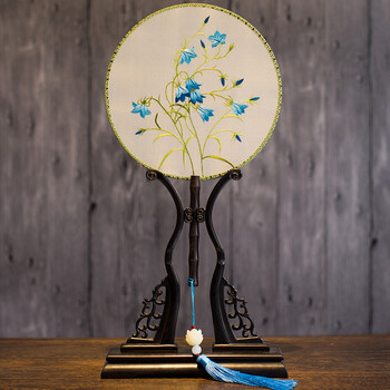 苏扇苏善苏绣双面绣花20cm古典真丝宫扇古风扇子中国风团扇圆 闭月