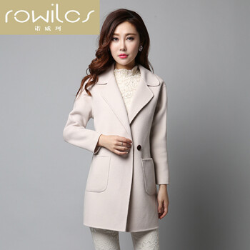 ROWILCS诺威珂女装秋冬季新款中长款长袖韩版修身毛呢外套简约优雅羊毛呢子大衣 米白 M