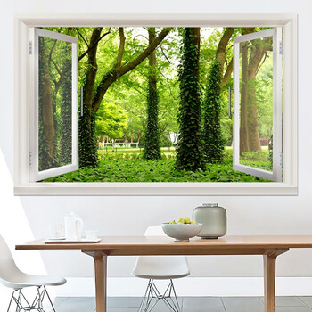 假窗户风景画 创意3d立体墙贴仿真贴画客厅卧室床头墙壁装饰贴纸田园