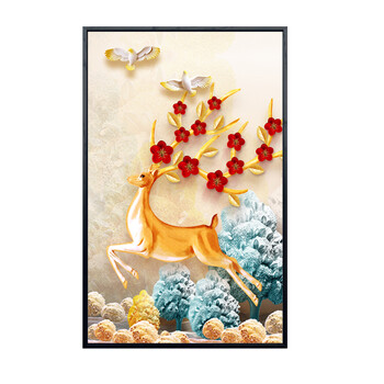 玄关装饰画竖版过道客厅沙发背景墙画壁画新品简约挂画 发财鹿2 80*