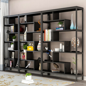 创意钢木书架货架博物架现代花架隔断置物架储物架茶叶展示架落地 四