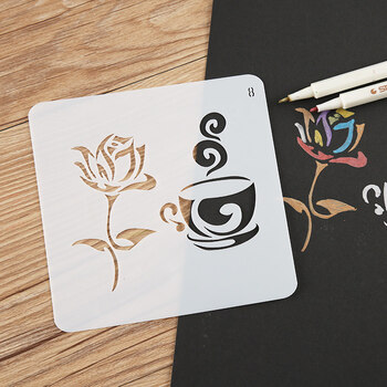 手工绘画镂空模板diy手工相册工具材料模具情侣制作模具 咖啡杯玫瑰08