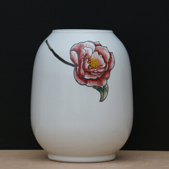 新款手绘陶瓷玫瑰花瓶 创意三件套客厅装饰摆件手工陶瓷摆设 a3
