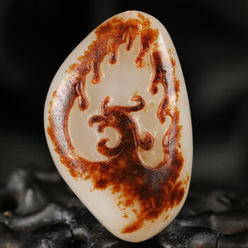 精品和田羊脂玉火凤凰挂件 俏色精雕 古典精美飞黄腾达 20.