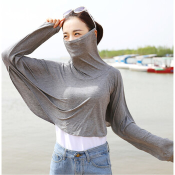 夏季开车骑车莫代尔防晒衣防紫外线长袖披肩口罩一体遮阳长袖套女 中