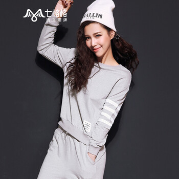 格格运动卫衣 新品 印花休闲圆领卫衣 女 灰色 S码-休闲版