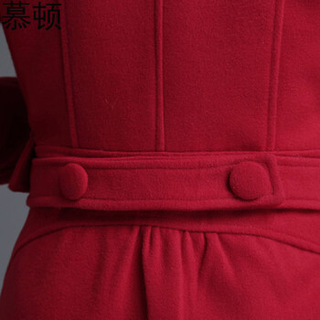
                                        慕顿短外套女2016春季新装韩版大码长袖加棉毛呢大衣Q000 大红色 XL建议110-120斤                