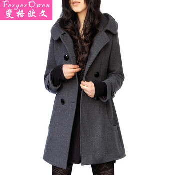 斐格欧文 2015秋季新款毛呢大衣女装韩版女士中长款大码修身显瘦外套时尚风衣 深灰色 L